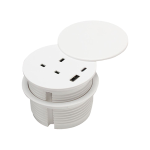 80mm Smart UK Round Grommet Office Desk <strong>Power</strong> <strong>Outlet</strong> with USB A+USB-C Charging Port Top with <strong>Rotation</strong> Cover - Product Image 2