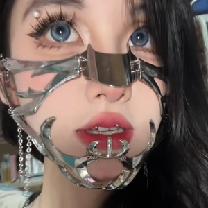 Mekanik Alien sıvı aksesuarları Punk düzensiz gotik mekanik tarzı cadılar bayramı dans Paty için modelleme yüz maskesi - Product Image 3
