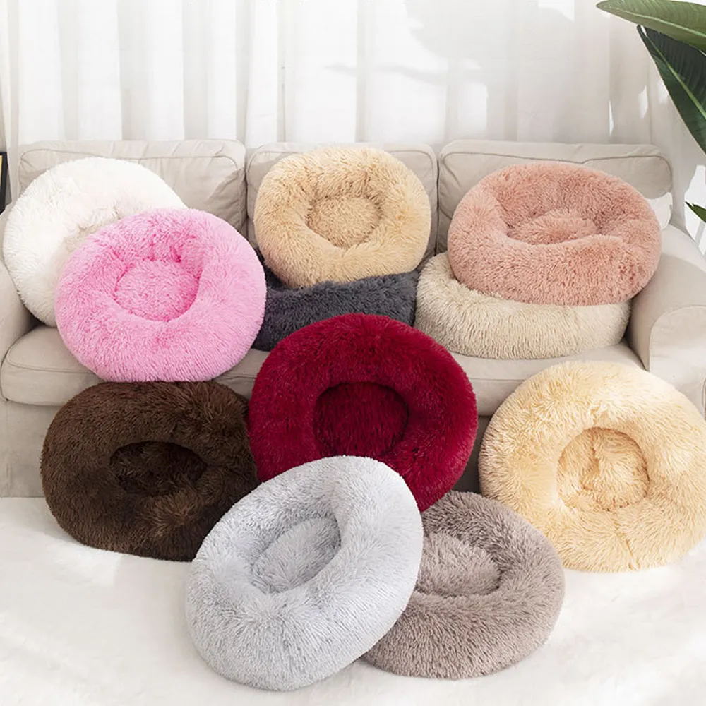 Donut Kat Bed Ronde Pluche Huisdier Bed Voor Kat Hond Diepe Slaap Nest Zachte Warme Kitten Cave Puppy Kennel Huisdier sofa Kat Accessoires