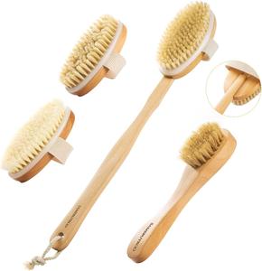 Boar Bristle Cellulite Wooden Exfoliating Bath Shower Brush Round Natural Dry Body Scrub Rubbing Brushes with Massage <strong>Nodules</strong>