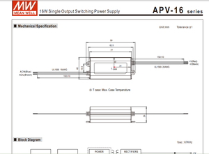 Meanwell APV-16-5 16W 5V 2.6a IP42发光二极管驱动电源经销商，用于室内照明，原装和全新 - Product Image 6