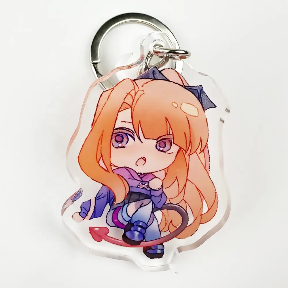 Custom Anime Sleutelhanger Plastic Met Roestvrij Staal Uv Afdrukken 6-Color Goedkope Sleutelhanger Charme