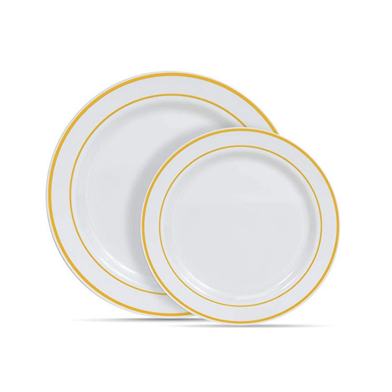 Assiette à bords dorés de 9 pouces de diamètre, 22 cm, paquet de 6
