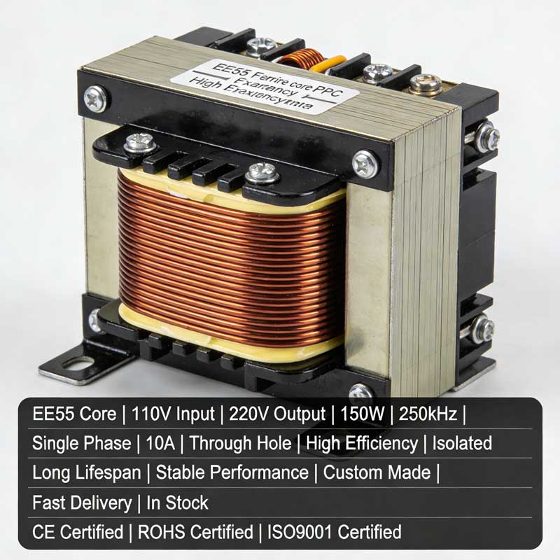 EE55 Noyau 110V Entrée 220V Sortie 150W 250kHz Monophasé