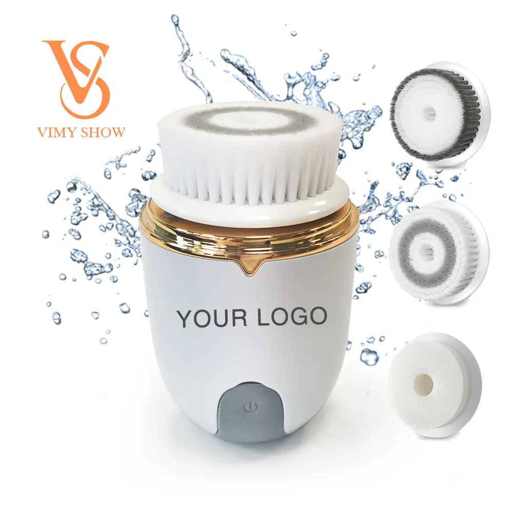 Logo pennello personalizzato viso pulizia profonda automatica della pelle esfoliante 3 in 1 spazzola detergente per il viso impermeabile