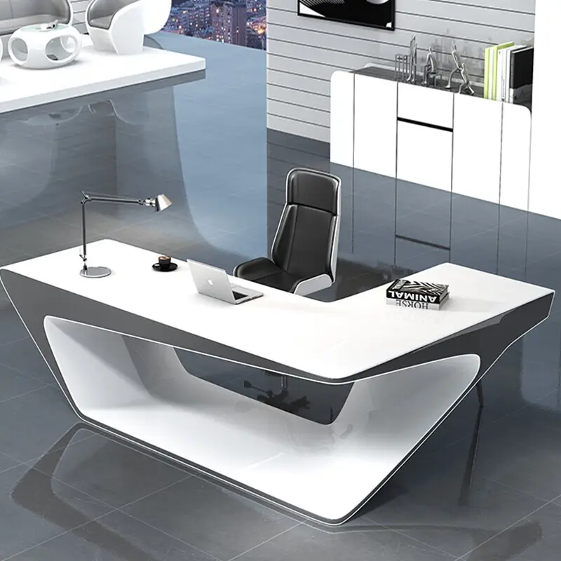 LBZ06-Mesa de madera en forma de L para muebles de oficina, mesa de oficina ejecutiva de madera blanca