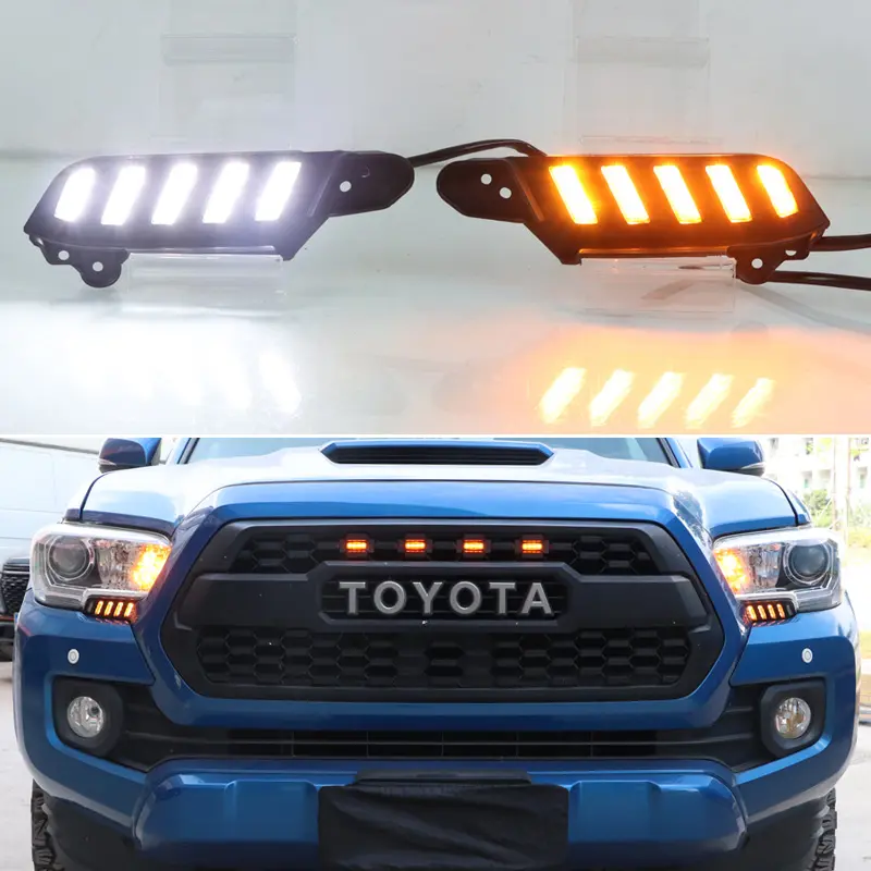 Ovovvs dekorasi lampu kabut mobil, alat penerangan LED 2 dalam 1 fungsi DRL + sinyal belok berjalan siang hari untuk Toyota Tacoma 2011-2015