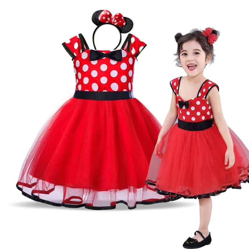 Ropa al por mayor a granel para niña, tutú bonito, ropa para niña, vestidos para niña, conjunto de disfraces de princesa Minnie con lunares rojos, 2017