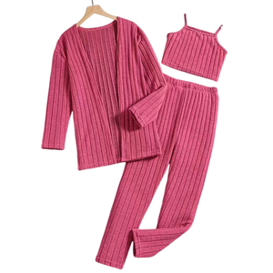 カジュアルな女の子の秋冬ニットのスリーピース生地ジャケットとカスタマイズされたラベル無地のロゴパターン - Product Image 1