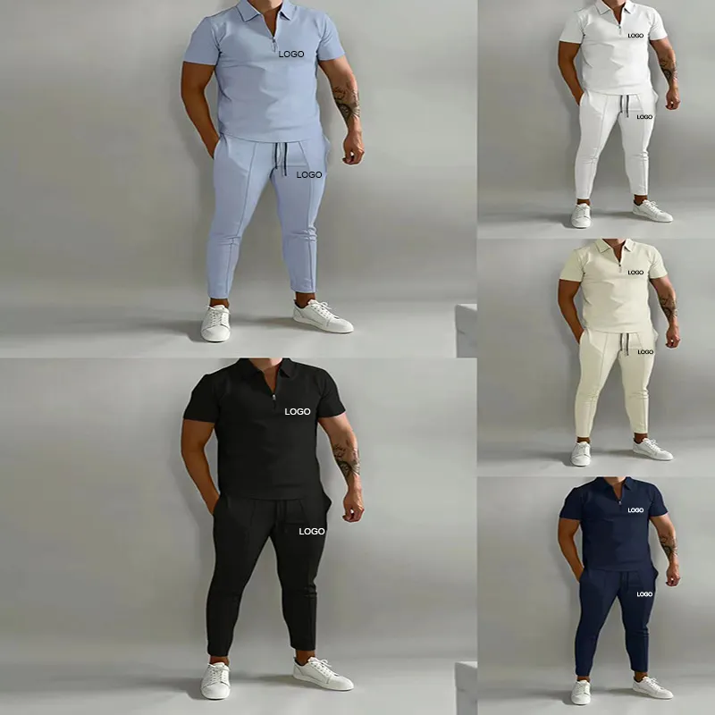 kleidungshersteller individuelle herren aufschlag kurzarm-polo-shirt herrenhosen-set solide t-shirt unterwäsche trainingsanzüge für herren