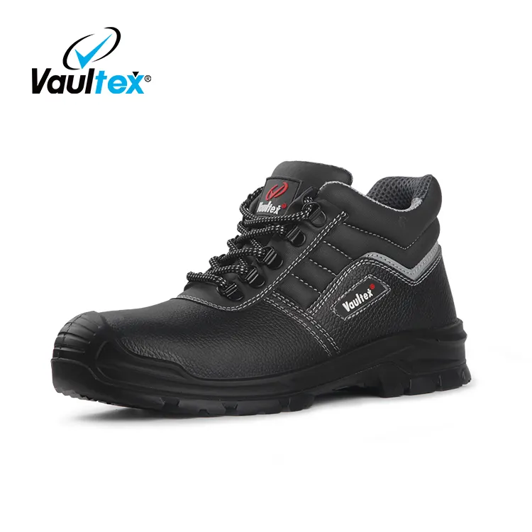 Vaultex-Zapatos de trabajo de cuero de vaca con suela de Pu, botas de trabajo negras antipinchazos, zapatos de seguridad con puntera de acero industrial para hombres
