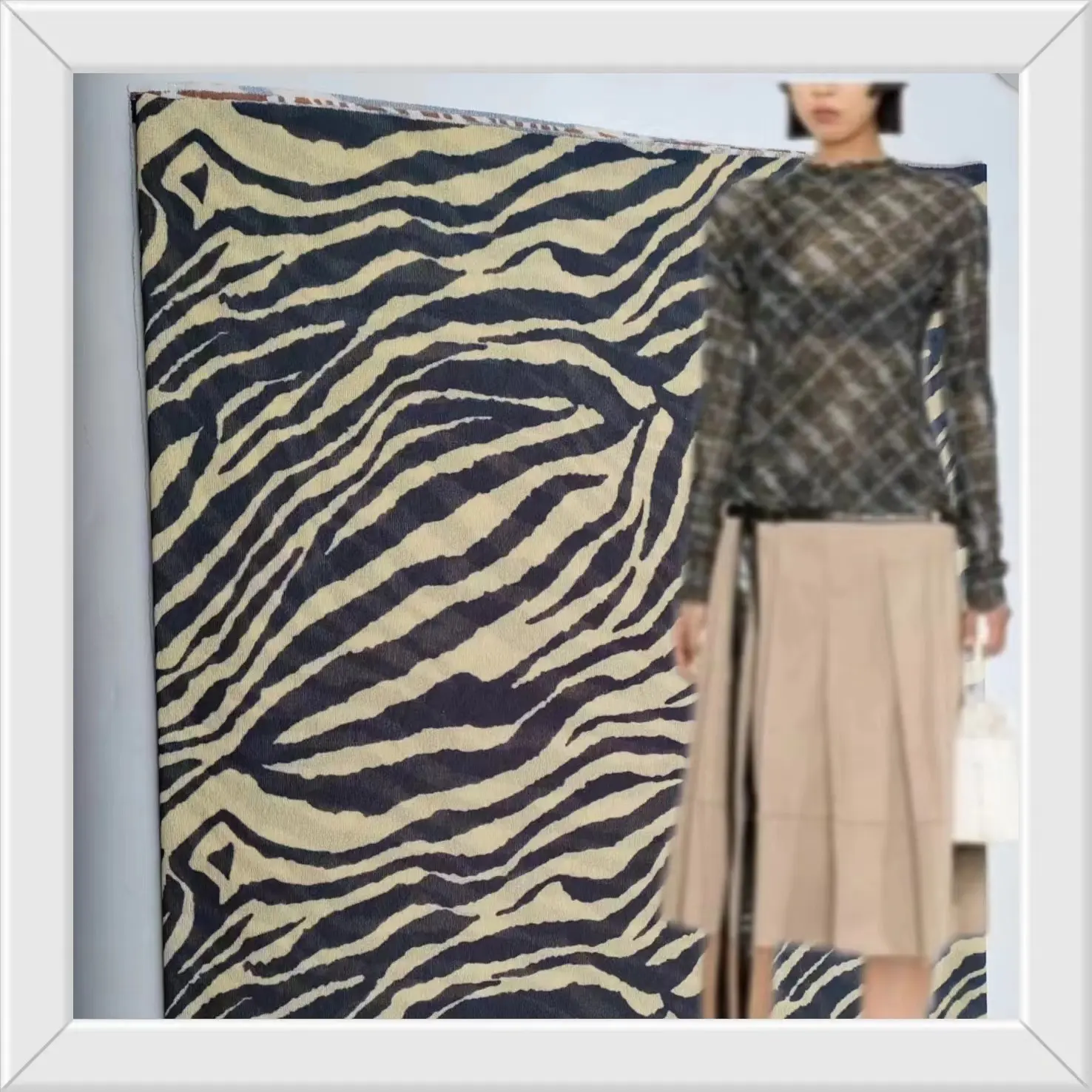 Nuovo Design ecologico stampa digitale animale tessuto a maglia astratta stampa zebrata 20D tessuti elasticizzati marrone