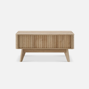 Mesa de centro multifuncional moderna, mesa de centro de elevación de acento de mediados de siglo de madera con panel de puertas de forma de onda - Product Image 5