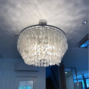 JC LUXU LIGHTINGクローム仕上げカスタムペンダントマザーオブパールシェルシャンデリア手作りドローイングリングドロップライトダイニング用 - Product Image 4