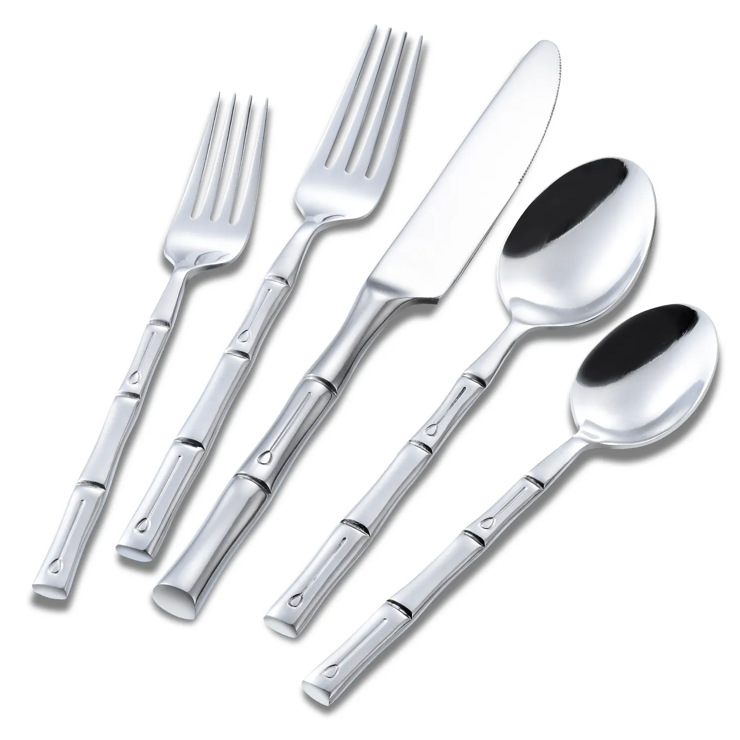 Wholesale 5 piece knife fork and spoon wedding cutlery bamboo style handle stainless steel flatware set