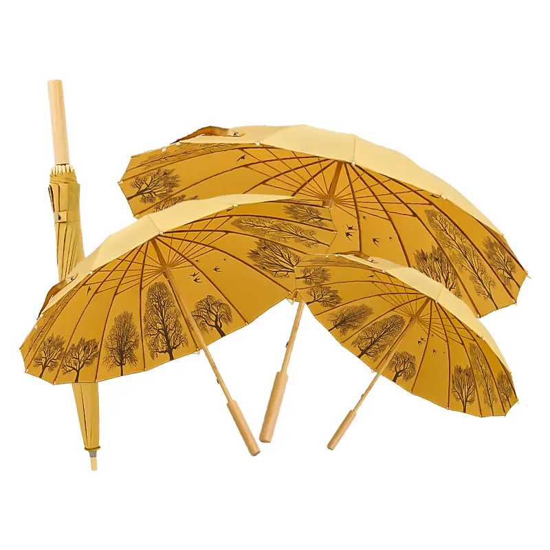 تصميم إبداعي هائل مظلة هدية كلاسيكية صينية بغطاء خشبي للمقاومة من الأشعة مع مقبض خشبي للبالغين