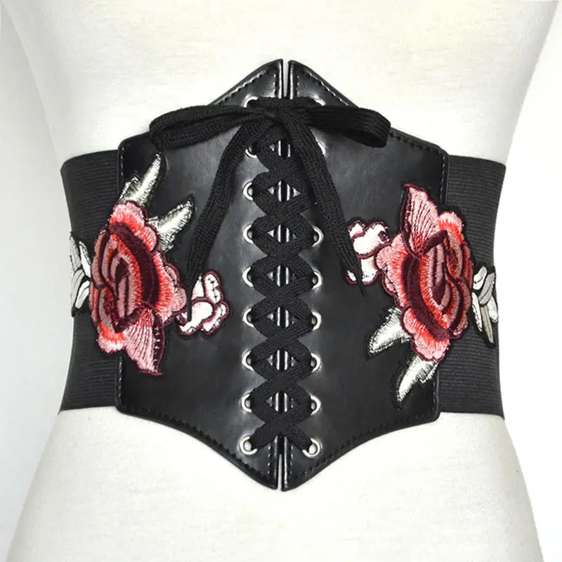 new style ladies girdle, retro embroidery elastic wide belt, fashion belt wholesale customization