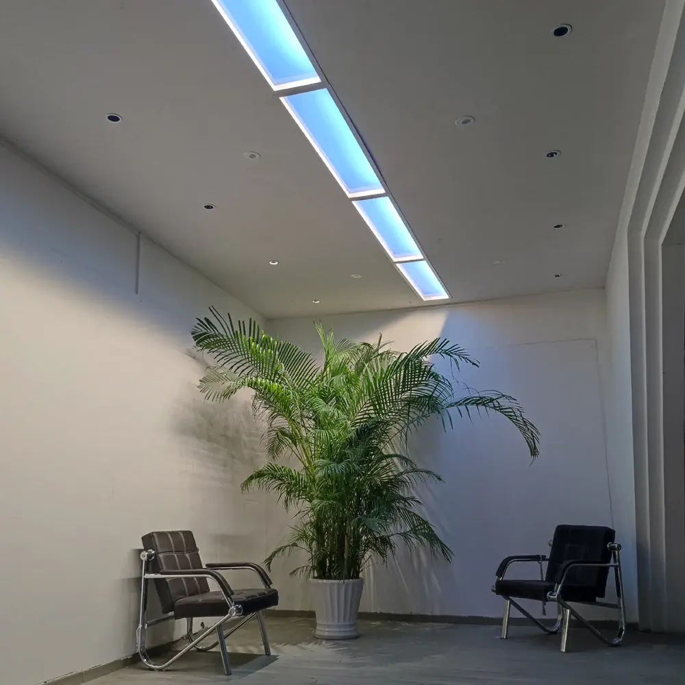 Lampu skylight buatan bebas kedip, lampu LED Panel ruang terapi gambar 3D dapat diredupkan 36W Lampu langit biru