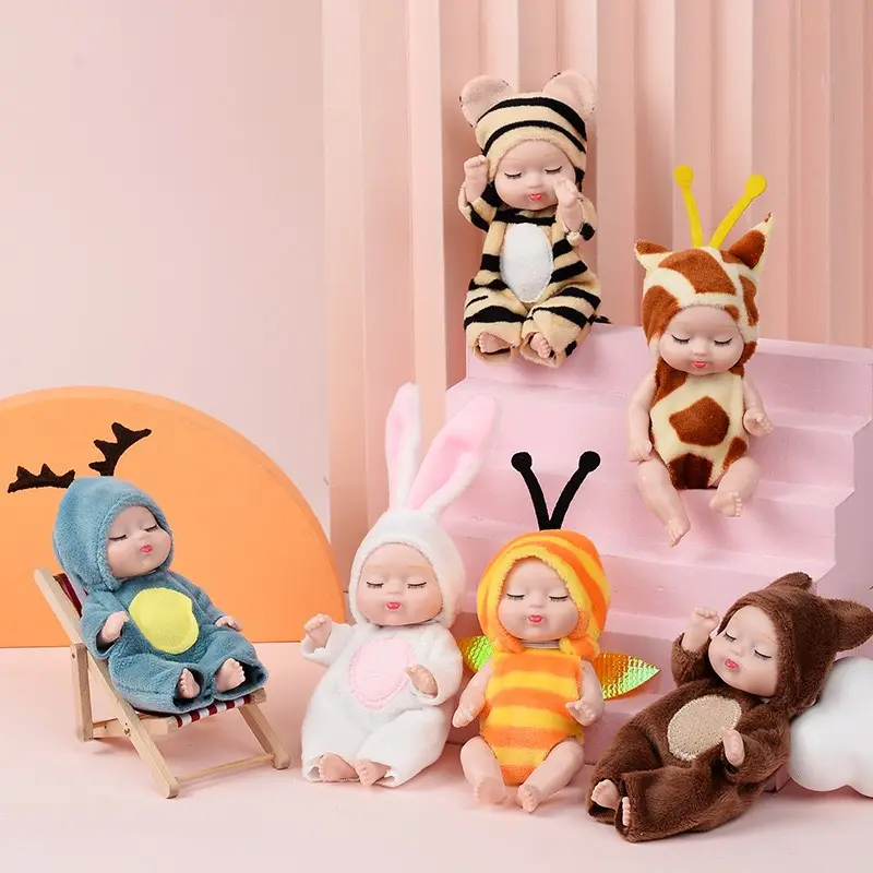 Unisex Newborn Reborn Baby Doll Sleepy Vinyl Cartoon Lovely Clothes Lifelike Fashion Doll Toy Gift Accessories under 15cm