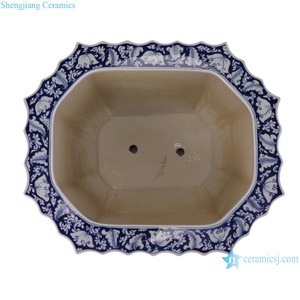 RZAJ08-B mavi ve beyaz porselen lotus dal desen sekizgen seramik saksı bahçe ekici - Product Image 4