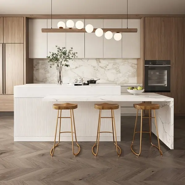 Cozinha branca extensível lsland com portas gavetas padrão mármore Top madeira inset cozinha armários fabricação