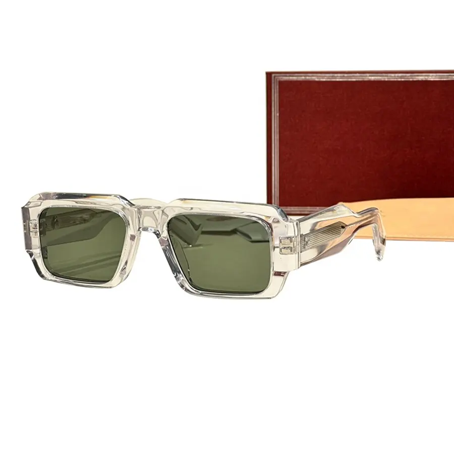 Óculos de sol retangulares OEM ODM UV400 para homens e mulheres, óculos de sol retrô de marca famosa, lentes verdes transparente