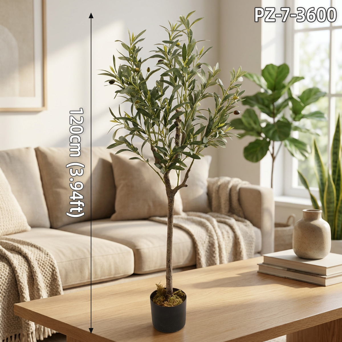 120cm (3.94ft) Potted Artificial Oliver Tree With Black Fruits