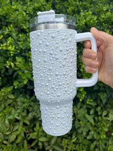 4 renkler özel kaplı Bling inci su şişesi bardak 40oz paslanmaz çelik kolu ve saman ile Bling inci Tumblers - Product Image 3