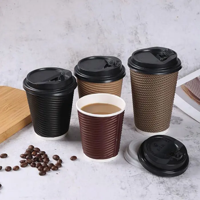 Personalização de fábrica 4oz 8oz 9oz 12oz, dupla parede enrolada, melhor textura em papel adesivo, preto, marrom, chá quente, xícaras de café com tampa