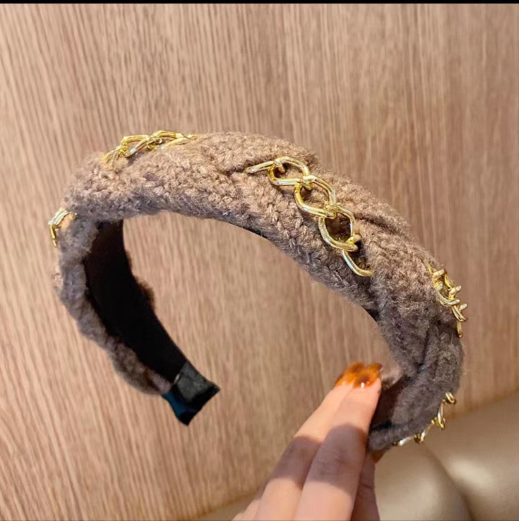 8 Knitted Chain Braided Headband Khaki Color