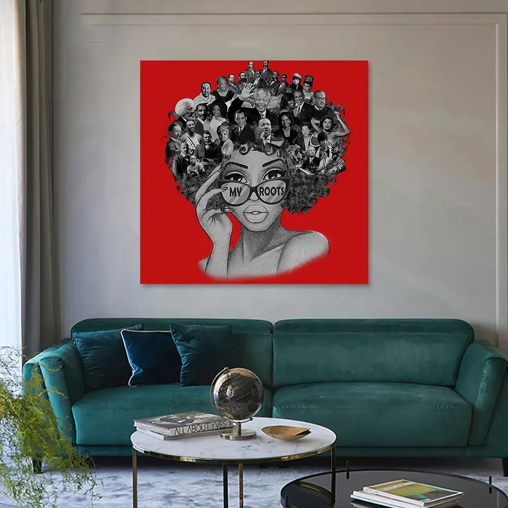 Afrika amerikan duvar sanatı kırmızı ünlü siyah kız kafa çerçeve moda poster tuval duvar sanatı oturma odası ev dekor
