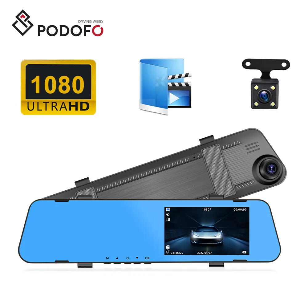 Podofo 4,5 "Auto Black Box Full HD 1080P Dual Lens Dash Cam Vorder-und Rückspiegel Auto DVR Kamera Nachtsicht