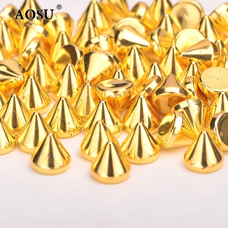 AOSU оптовая продажа 8 мм Золотой цвет украшения заклепки пластиковые шпильки и шипы для одежды кожаный мешок DIY ремесла