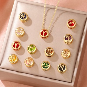 Designer Double-hollowed Multicolored Zircon <strong>12</strong> Constellations Circular Pendant Collarbone <strong>Chain</strong> Monthly Gift Giving Energy - Product Image 2
