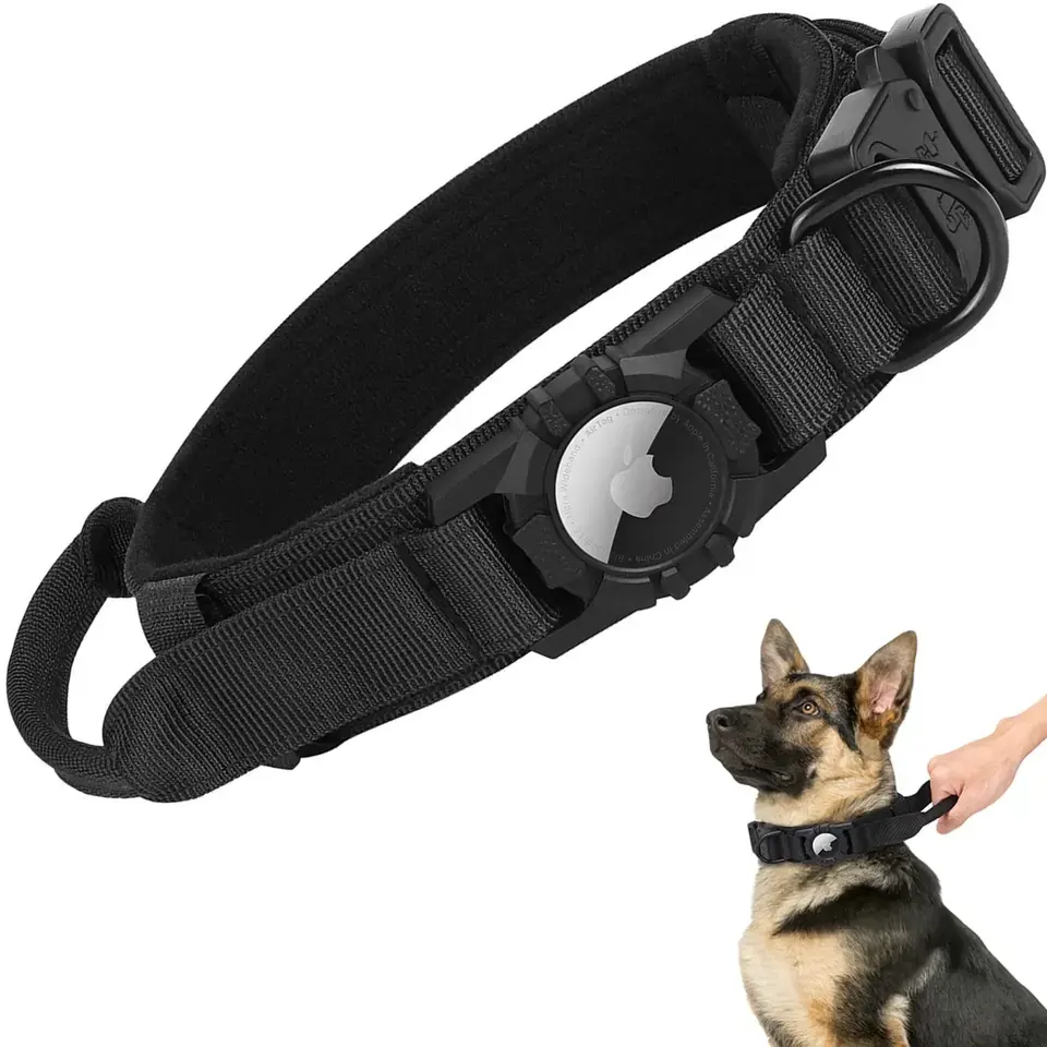 Hochwertiges verstellbares Hunde halsband Nylon Tactical Pet Hunde halsband Apple Airtag Hunde halsband halter