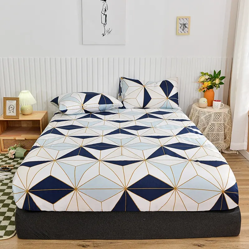 도매 아마존 핫 세일 소프트 인쇄 침대 시트 폴리 에스테르 다채로운 패턴 침구 세트