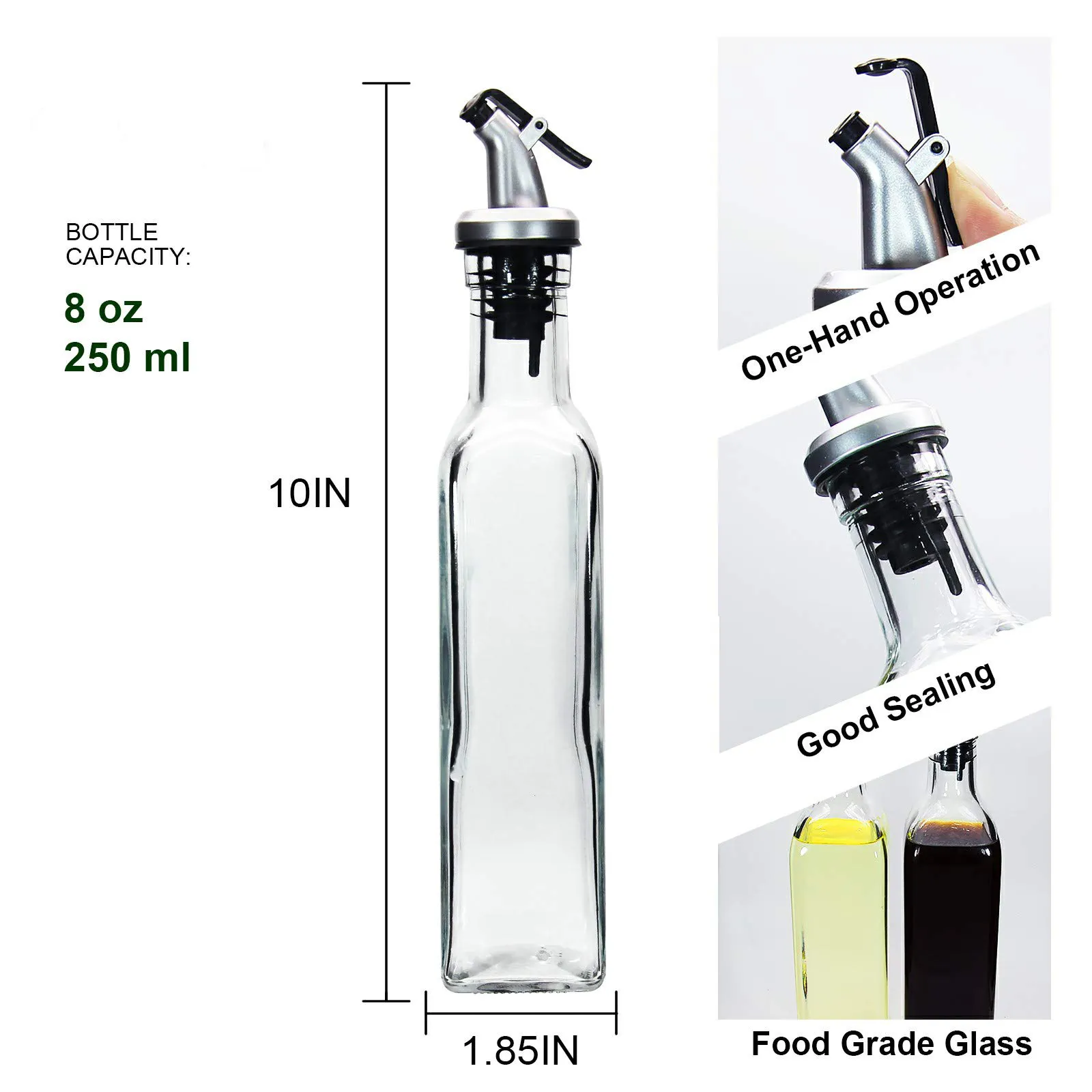 ขวดแก้วใสขนาด8ออนซ์ใส่น้ำมันมะกอกใช้ซ้ำได้ขวดใส่น้ำมันน้ำส้มสายชูและน้ำมันปรุงอาหารสำหรับห้องครัว
