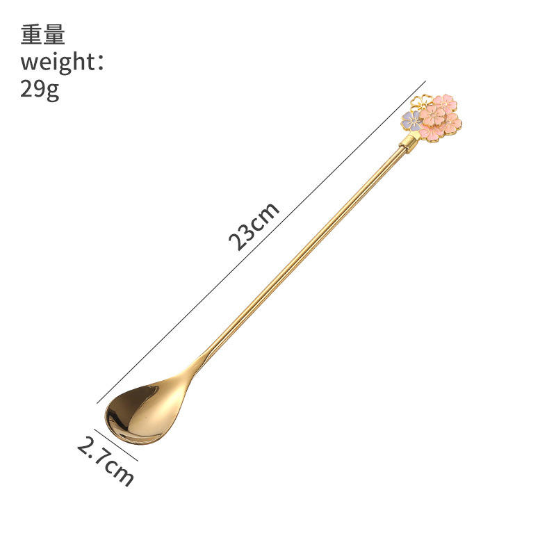 ช้อนสแตนเลส 304 สีทองลายดอกซากุระสั้น (15.5 ซม.)