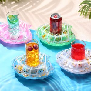 Großhandel wieder verwendbare aufblasbare Getränke halter Pailletten Sommer Schwimm party begünstigt Dekoration Cup Untersetzer für Wasserpark