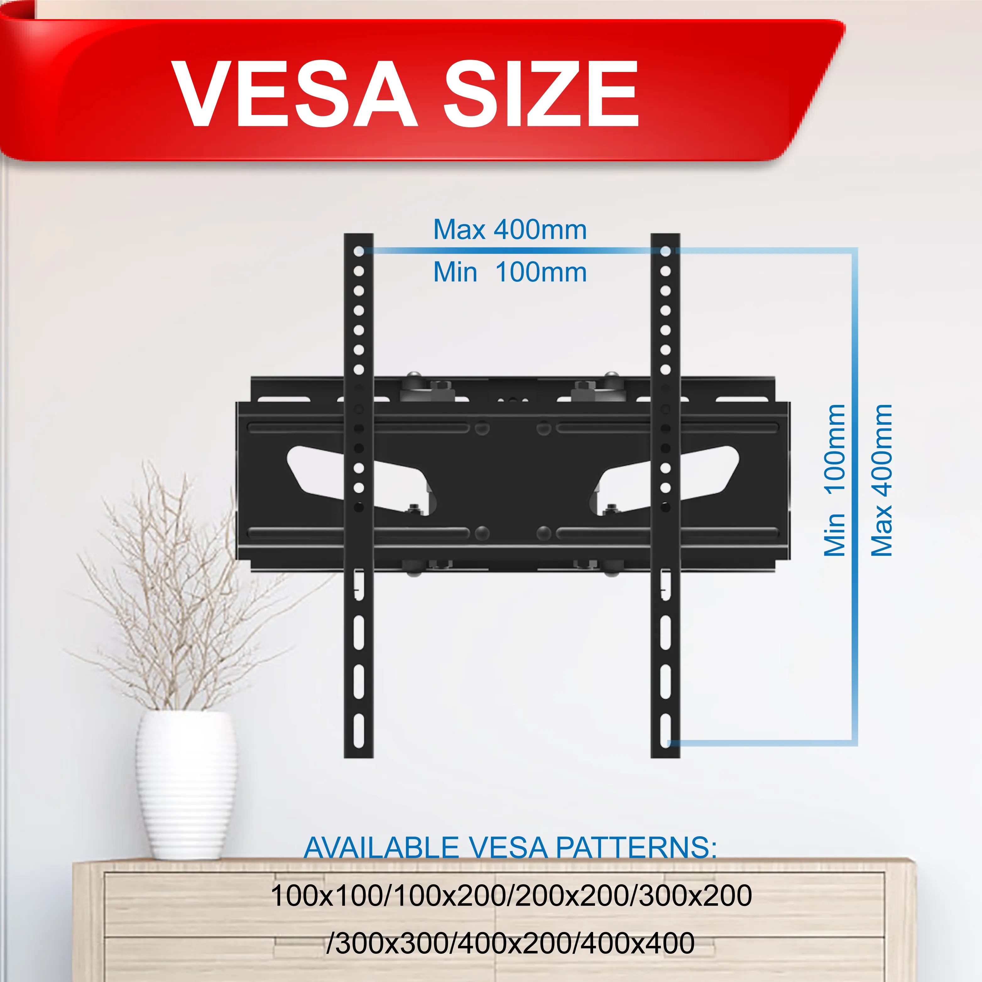 Charmount Max VESA 400*400mm Suporte para TV LCD com inclinação giratória Suporte para TV Full Motion