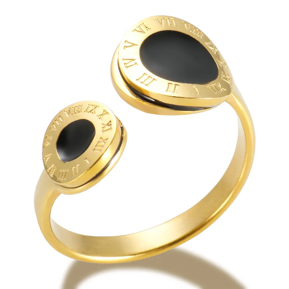 Atacado Designer Jóias Luxo 18K Ouro Roman Numeral Anéis De Casamento Moda Letras 316L Anéis De Aço Inoxidável Para Homens