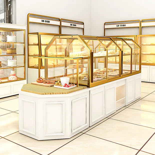 Vetrina dell'esposizione del forno di Interior Design del negozio di panetteria e della torta della ciambella di vendita calda