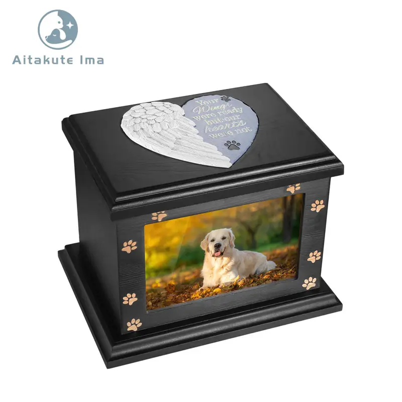 Urnes commémoratives pour animaux de compagnie personnalisées pour chiens chats cendres, grandes urnes funéraires en bois avec cadre photo, boîte à souvenirs souvenir de crémation