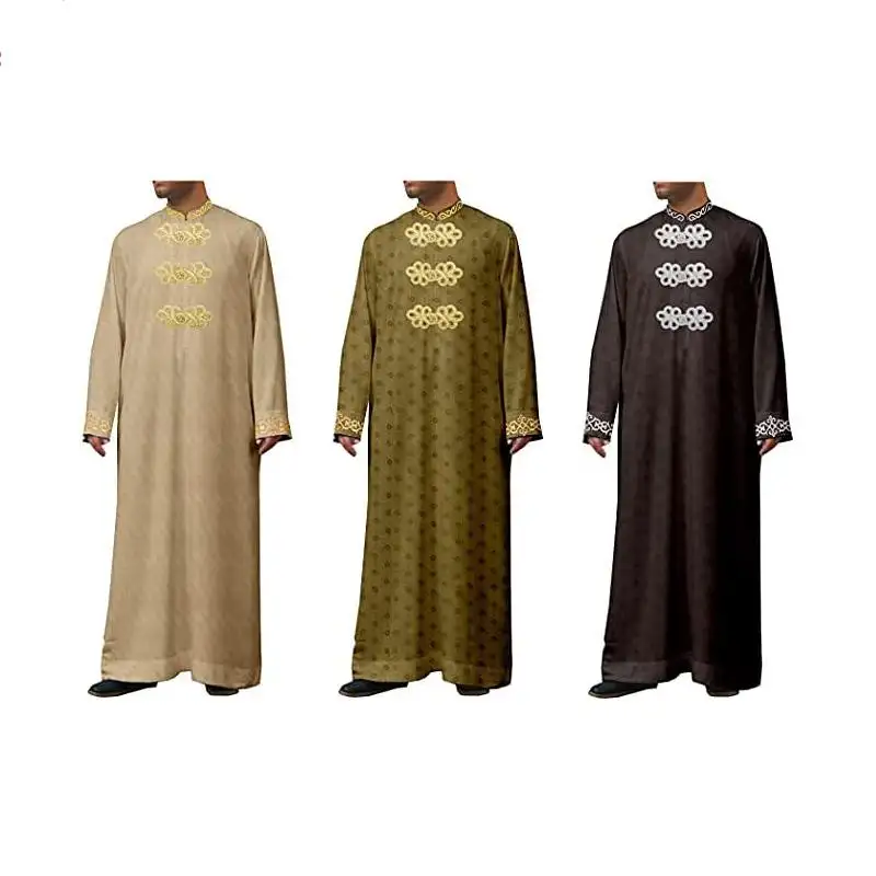 Daisy Muçulmano Bordado Em Torno Do Pescoço Dubai Robe Mens Arábia Saudita Robe Kurta Mens Pijama Vestuário Islâmico