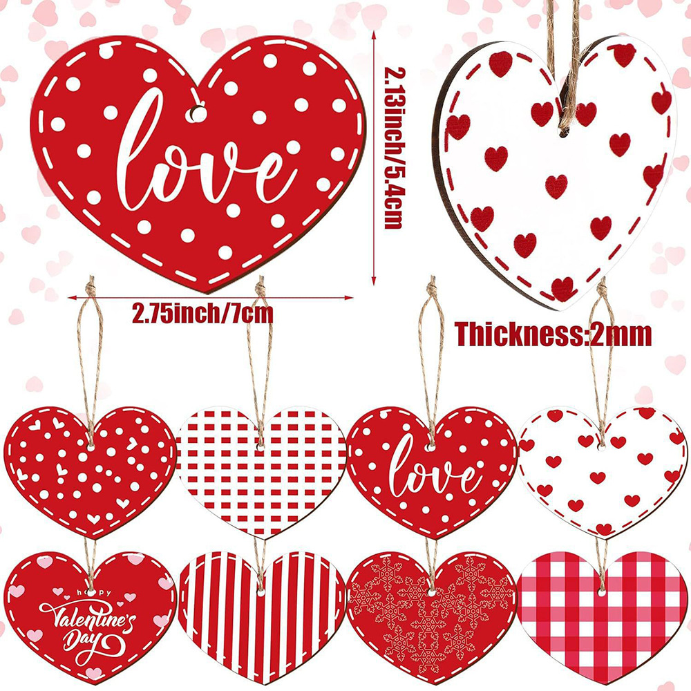 เครื่องประดับแขวนไม้วันวาเลนไทน์ - หัวใจสีแดง 24 ชิ้น