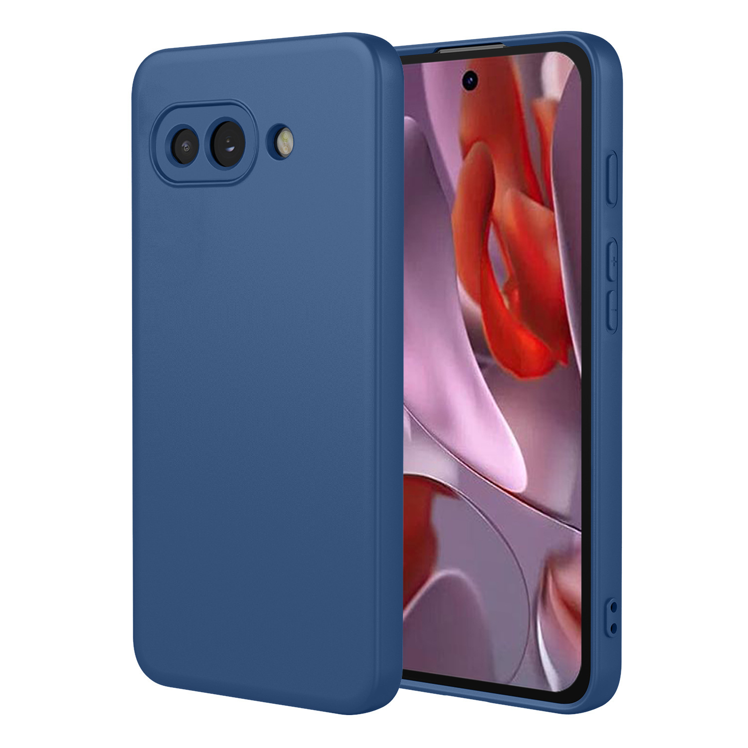 Coque bleue en silicone liquide au toucher soyeux.