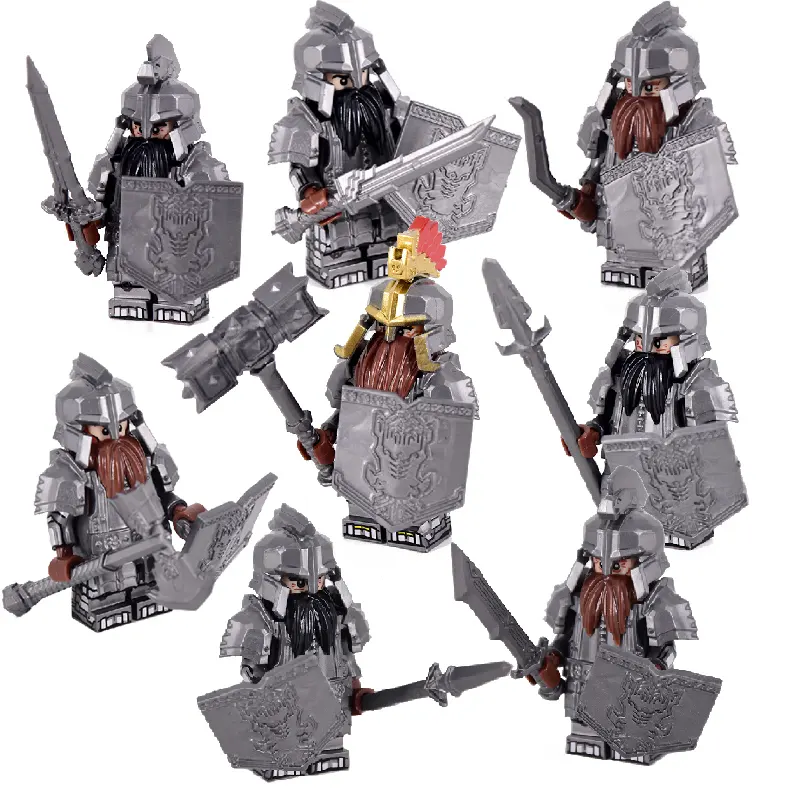 Mainan balok susun figur prajurit kavaleri berat Ironfoot tentara kerdil militer ksatria abad pertengahan