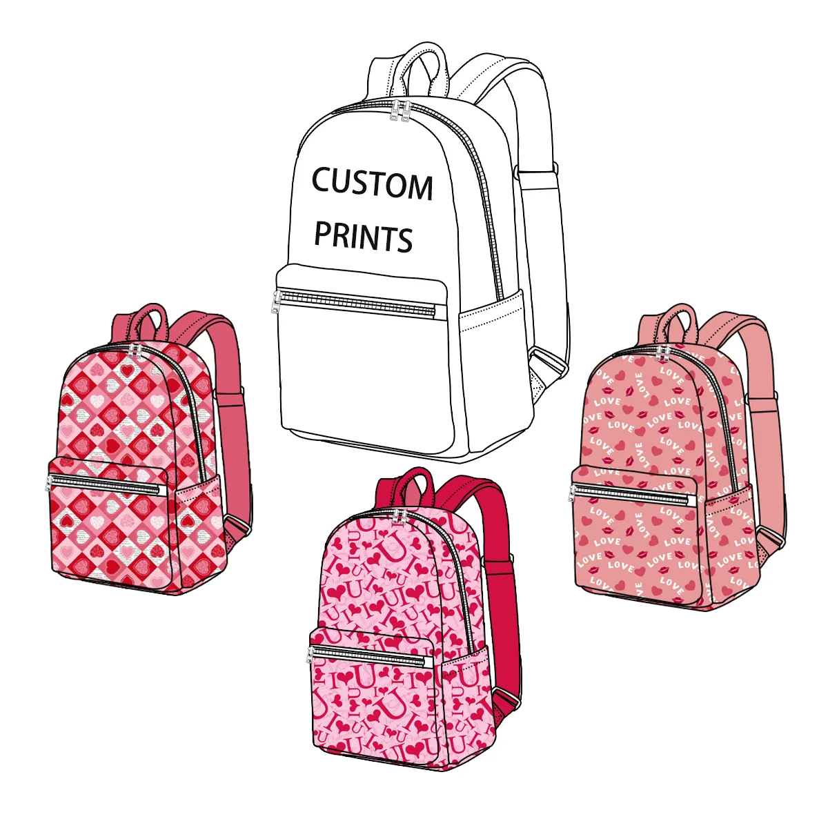 MOQ bajo impresiones personalizadas mochila para niños pequeños mochila escolar niñas/niños mini mochila para el Día de San Valentín