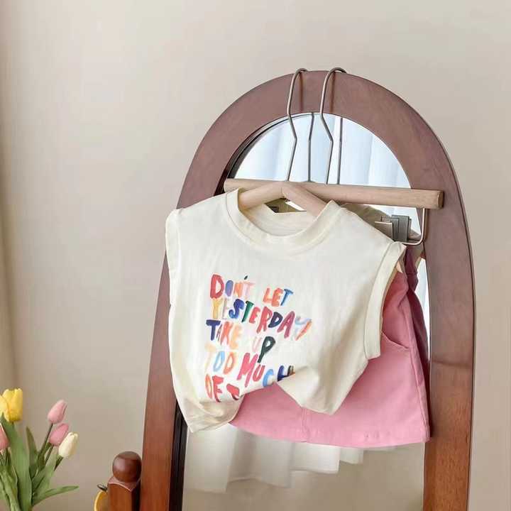 ms-447 girls summer casual clothes set 2024 latest wholesale children's girls summer fashion skirt two pieces set