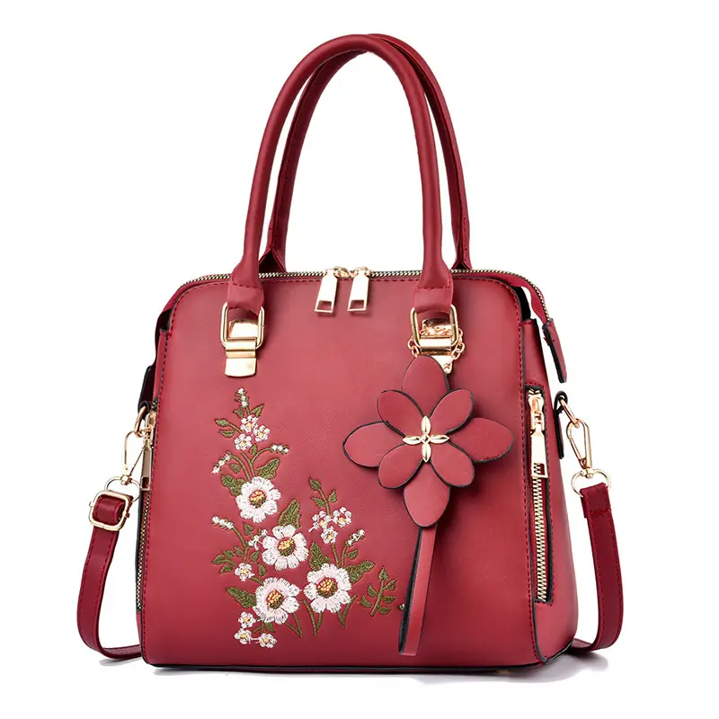 थोक जहाज के लिए तैयार कढ़ाई फूल पु चमड़े फैशन ऑनलाइन शॉपिंग मिनी बैग महिलाओं सस्ते हैंडबैग देवियों